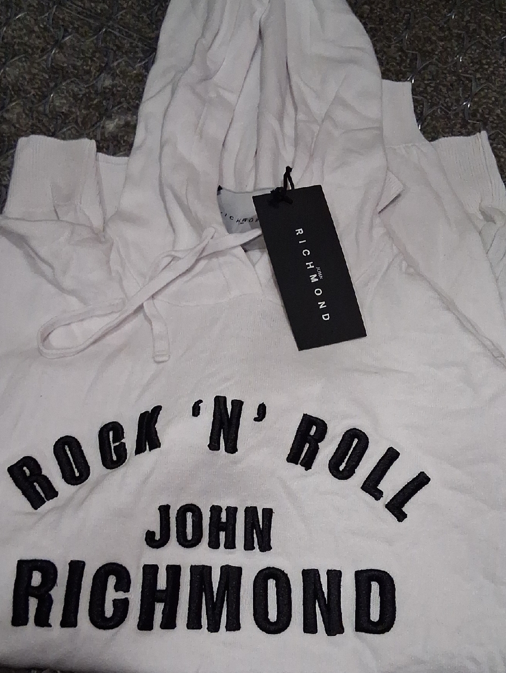 Richmond White hoodie with black rocker embroidery